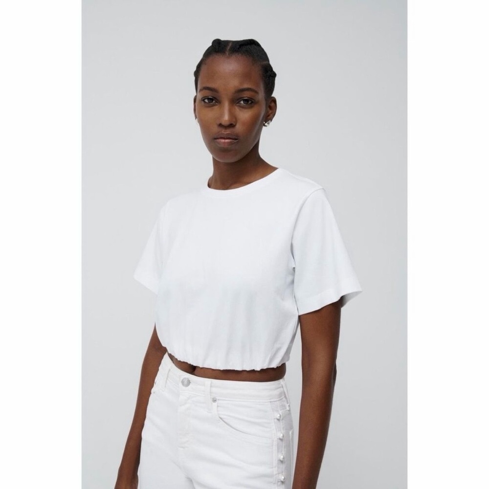 Simkhai Cinched Waist Cropped T Shirt White Size M
